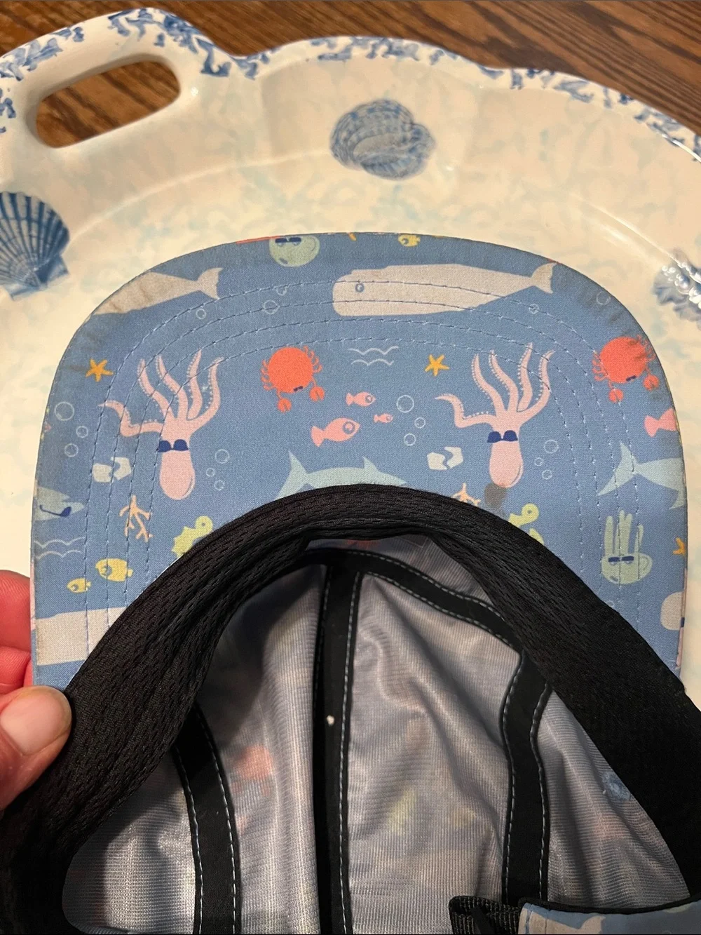 Rheos Salty UV Kids' Blue Ocean Print Swim Coverup Hat